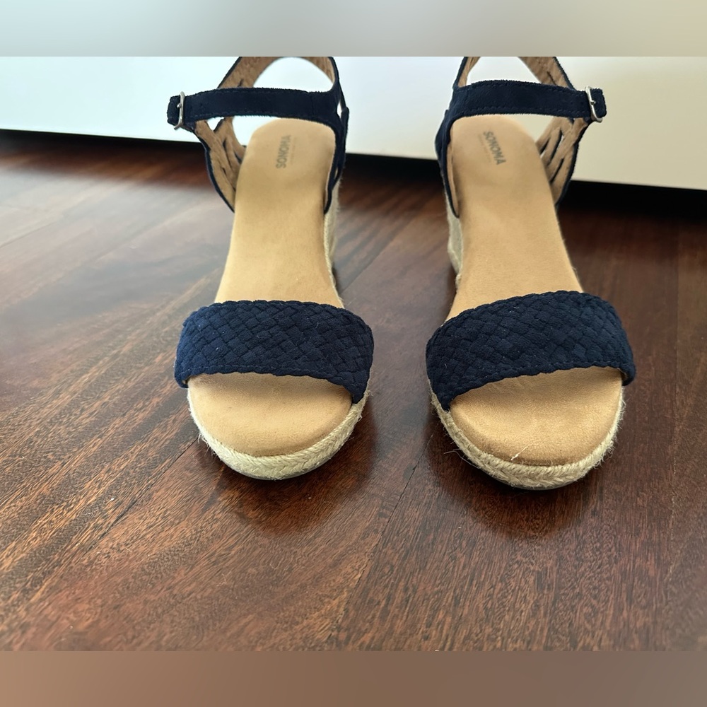 Sonoma Navy Blue Suede Wedge Sandals - Picture 7 of 10